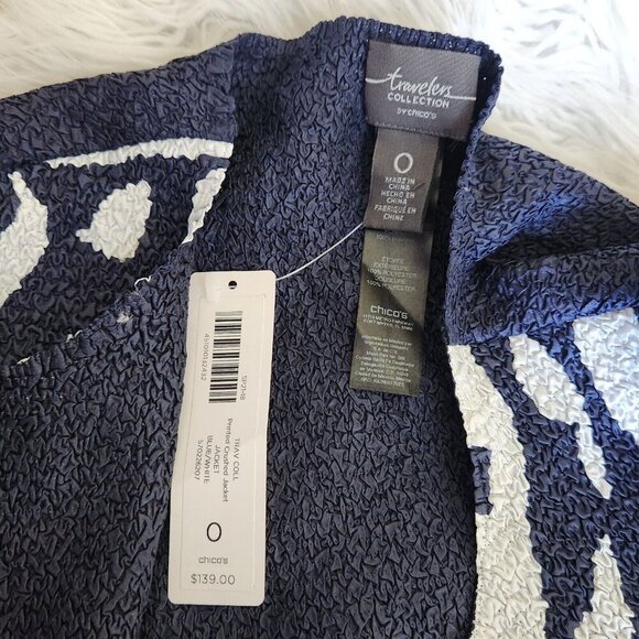 Chico's Travelers Long Cardigan Jacket sz 0 S/4 Crinkle Navy Blue Open Front NWT - Picture 2 of 13